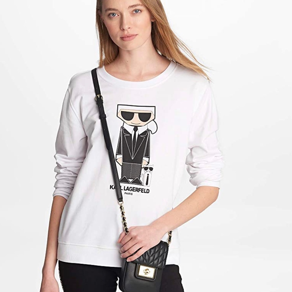 New!! Karl Lagerfeld Paris Women's Long Sleeve Graphic Crewneck Sweatshirt SZ XS